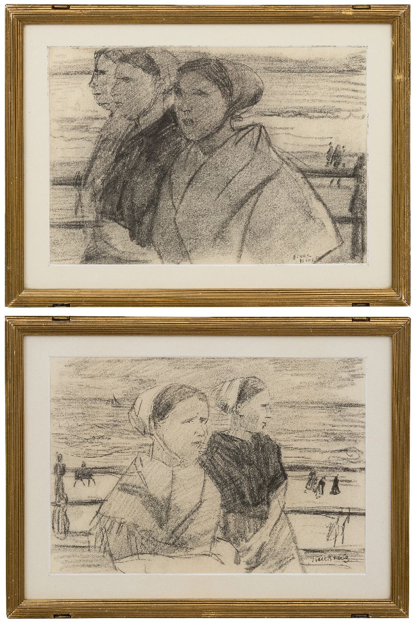 Israels I.L. | 'Isaac' Lazarus Israels | Aquarellen en tekeningen te koop aangeboden | Scheveningse vissersvrouwen op de boulevard; verso: Drie vissersvrouwen, pastel op papier 22,0 x 31,5 cm, gesigneerd rechtsonder Israels I.L. | 'Isaac' Lazarus Israels | Aquarellen en tekeningen te koop aangeboden | Scheveningse vissersvrouwen op de boulevard; verso: Drie vissersvrouwen, pastel op papier 22,0 x 31,5 cm, gesigneerd rechtsonder