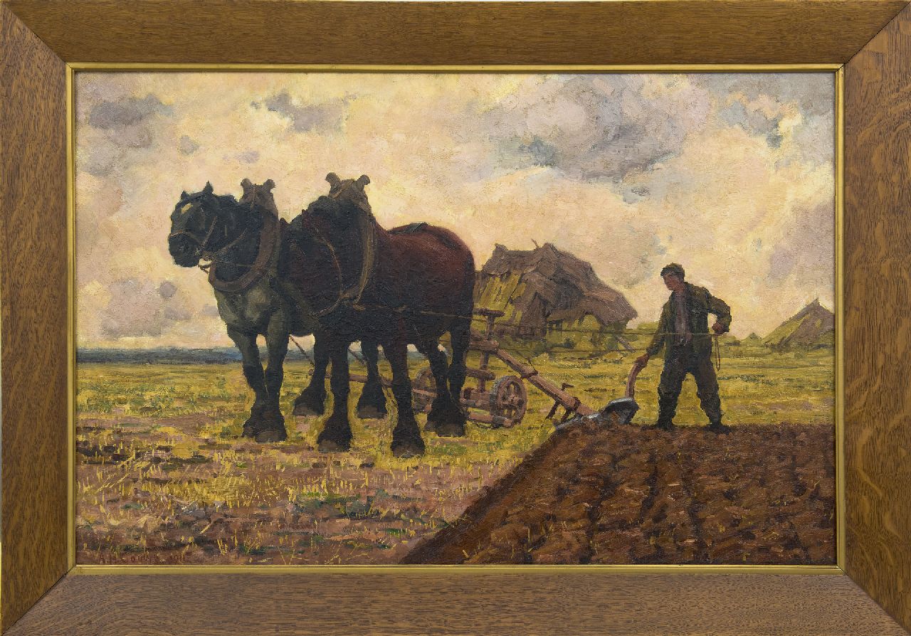 Gouwe A.H. | Adriaan Herman Gouwe, Ploegende paarden, olieverf op doek 65,8 x 100,6 cm, gesigneerd linksonder en gedateerd 1911 Gouwe A.H. | Adriaan Herman Gouwe, Ploegende paarden, olieverf op doek 65,8 x 100,6 cm, gesigneerd linksonder en gedateerd 1911