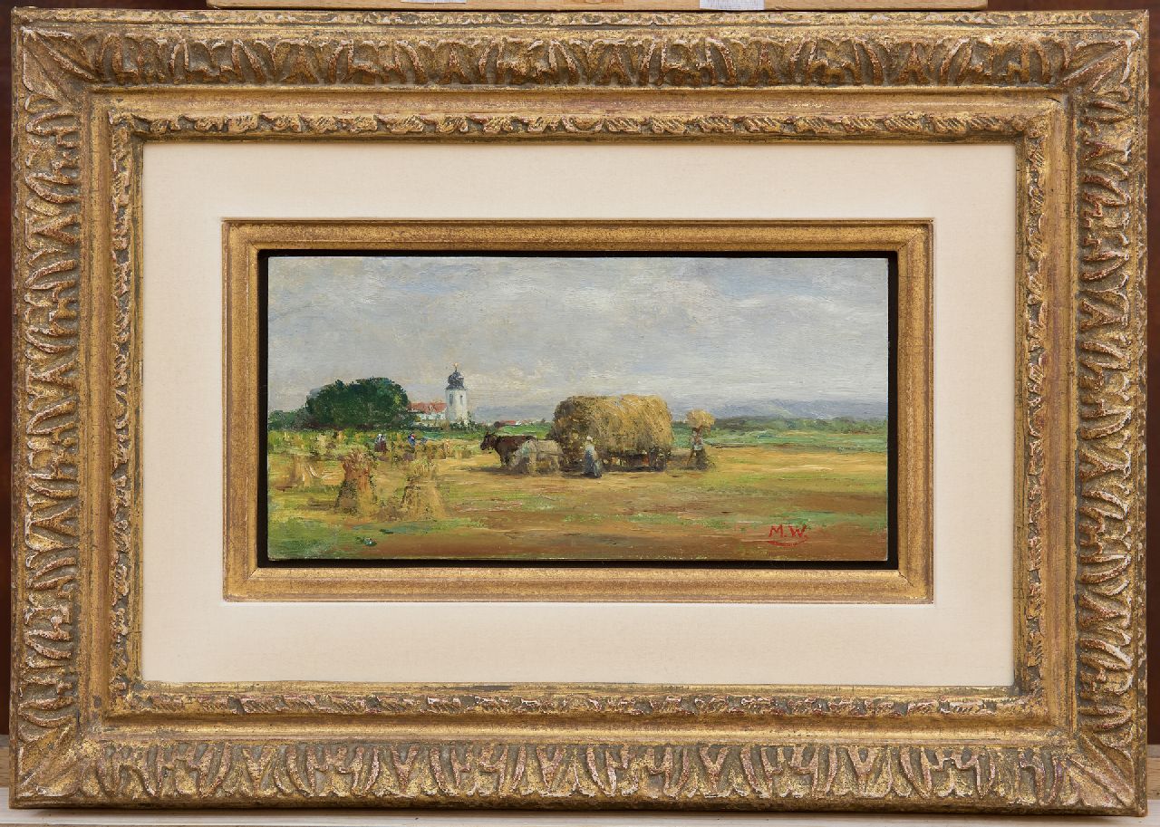 Meyer-Wiegand R.D. | Rolf Dieter Meyer-Wiegand | Schilderijen te koop aangeboden | Graanoogst in Beieren, olieverf op schildersboard 10,0 x 20,0 cm, gesigneerd rechtsonder met initialen en verso met atelierstempel Meyer-Wiegand R.D. | Rolf Dieter Meyer-Wiegand | Schilderijen te koop aangeboden | Graanoogst in Beieren, olieverf op schildersboard 10,0 x 20,0 cm, gesigneerd rechtsonder met initialen en verso met atelierstempel