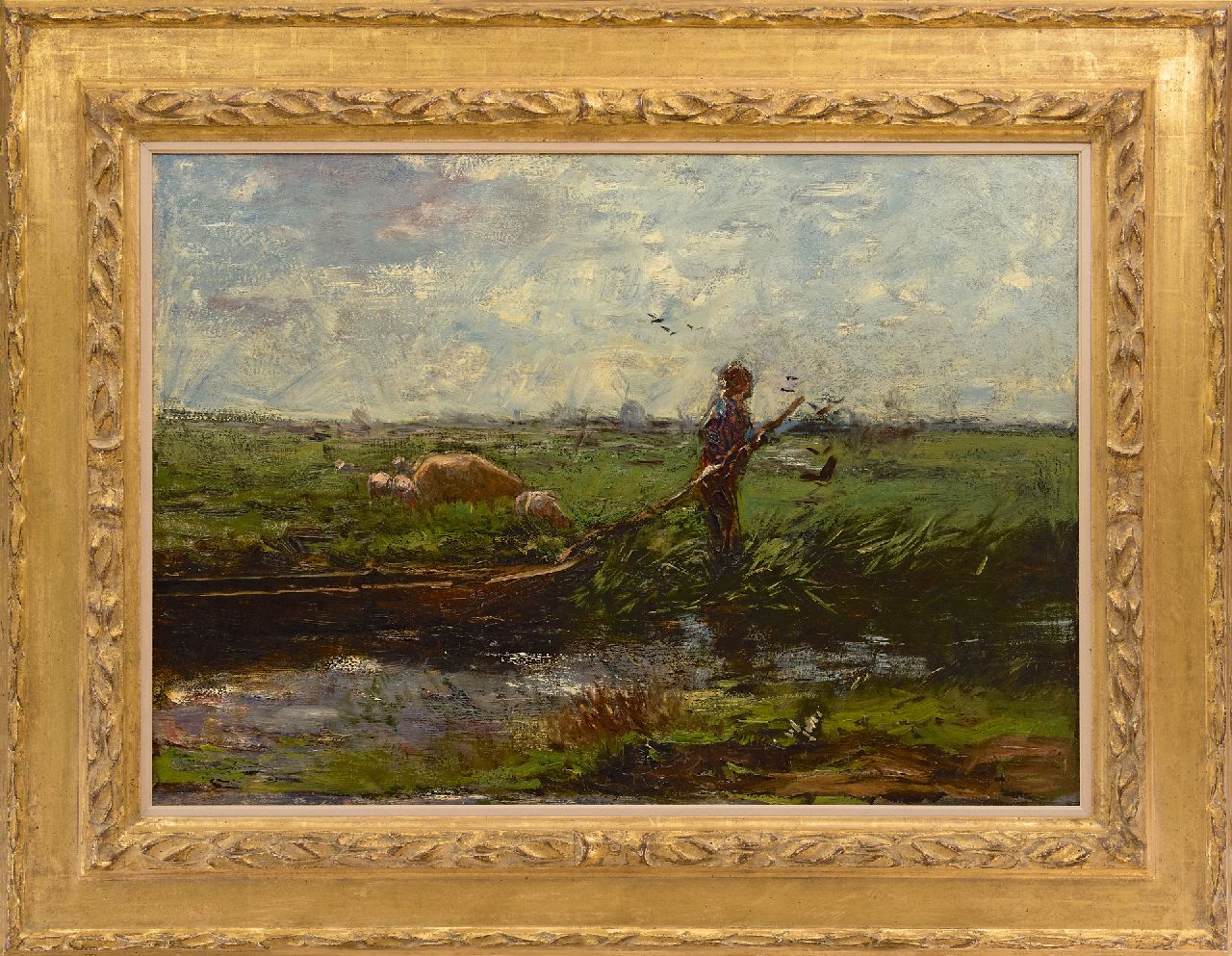 Maris W. | Willem Maris | Schilderijen te koop aangeboden | Boer met praam in weidelandschap, olieverf op doek 66,3 x 94,5 cm, te dateren ca. 1906 Maris W. | Willem Maris | Schilderijen te koop aangeboden | Boer met praam in weidelandschap, olieverf op doek 66,3 x 94,5 cm, te dateren ca. 1906