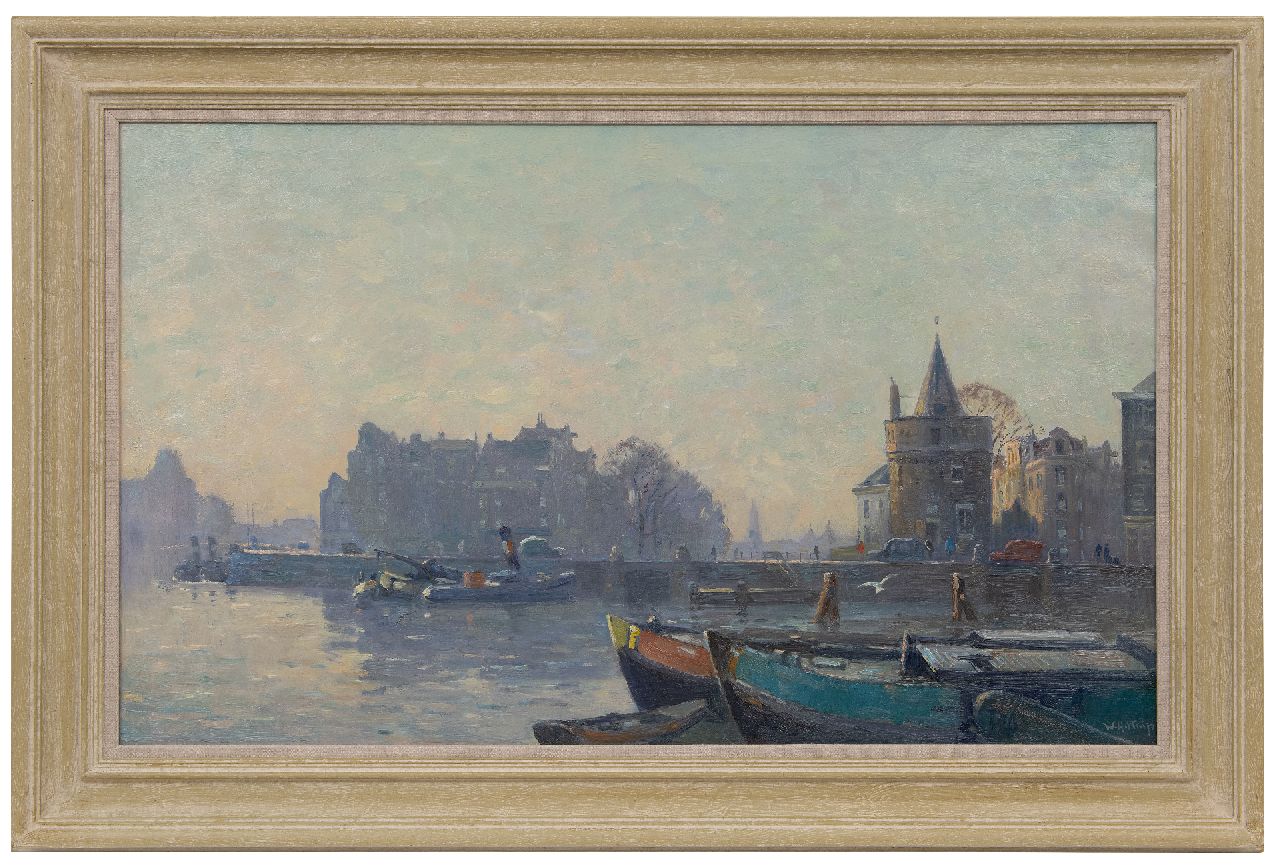 Knip W.A. | 'Willem' Alexander Knip | Schilderijen te koop aangeboden | Prins Hendrikkade met de Schreierstoren in Amsterdam, olieverf op doek 60,2 x 100,4 cm, gesigneerd rechtsonder Knip W.A. | 'Willem' Alexander Knip | Schilderijen te koop aangeboden | Prins Hendrikkade met de Schreierstoren in Amsterdam, olieverf op doek 60,2 x 100,4 cm, gesigneerd rechtsonder