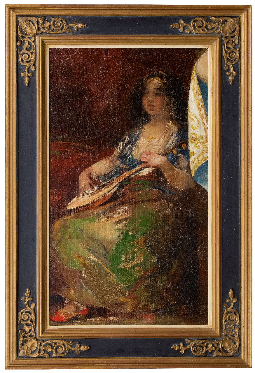 Smith H. | Hobbe Smith | Schilderijen te koop aangeboden | Luitspelende vrouw, olieverf op doek 105,7 x 60,5 cm Smith H. | Hobbe Smith | Schilderijen te koop aangeboden | Luitspelende vrouw, olieverf op doek 105,7 x 60,5 cm
