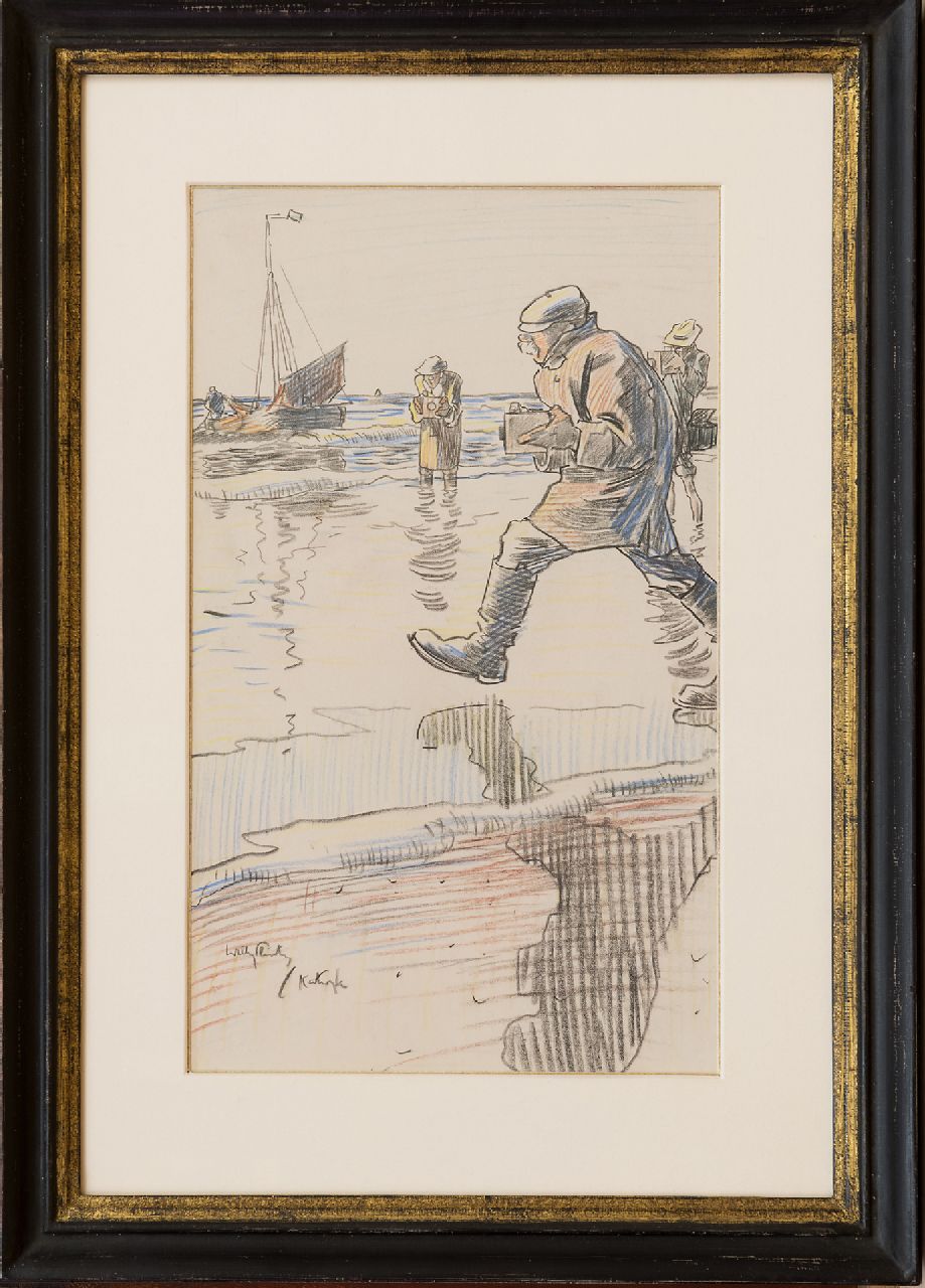 Sluiter J.W. | Jan Willem 'Willy' Sluiter, Met de camera op het strand van Katwijk, krijt op papier 32,7 x 19,7 cm, gesigneerd linksonder Sluiter J.W. | Jan Willem 'Willy' Sluiter, Met de camera op het strand van Katwijk, krijt op papier 32,7 x 19,7 cm, gesigneerd linksonder