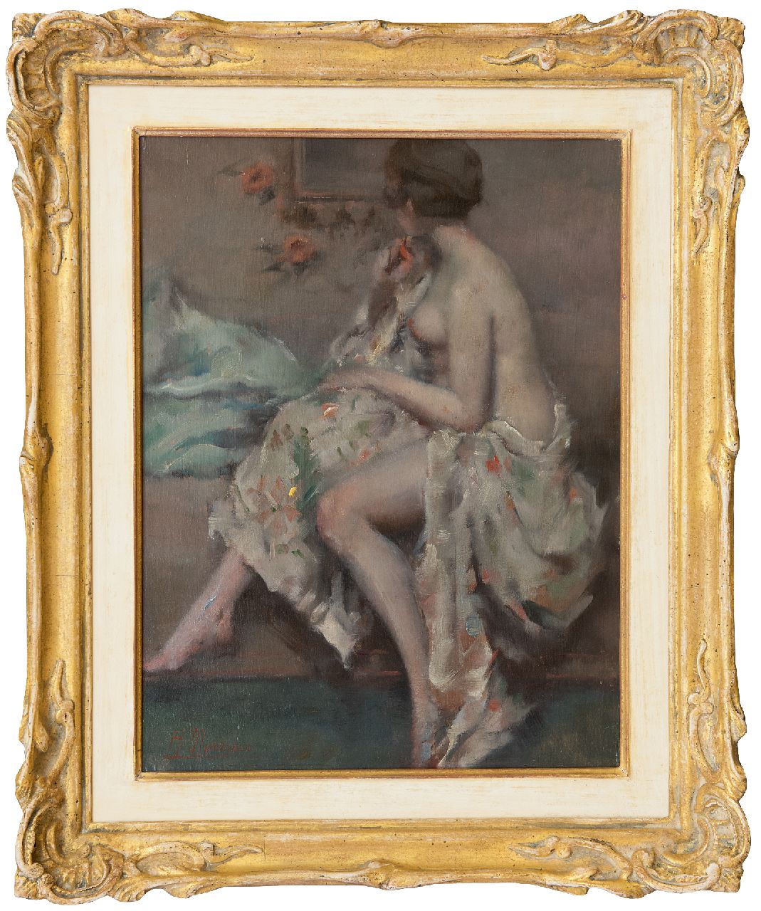 Moreau H. | Henry Moreau | Schilderijen te koop aangeboden | Het ochtendtoilet, olieverf op paneel 35,2 x 26,9 cm, gesigneerd linksonder Moreau H. | Henry Moreau | Schilderijen te koop aangeboden | Het ochtendtoilet, olieverf op paneel 35,2 x 26,9 cm, gesigneerd linksonder