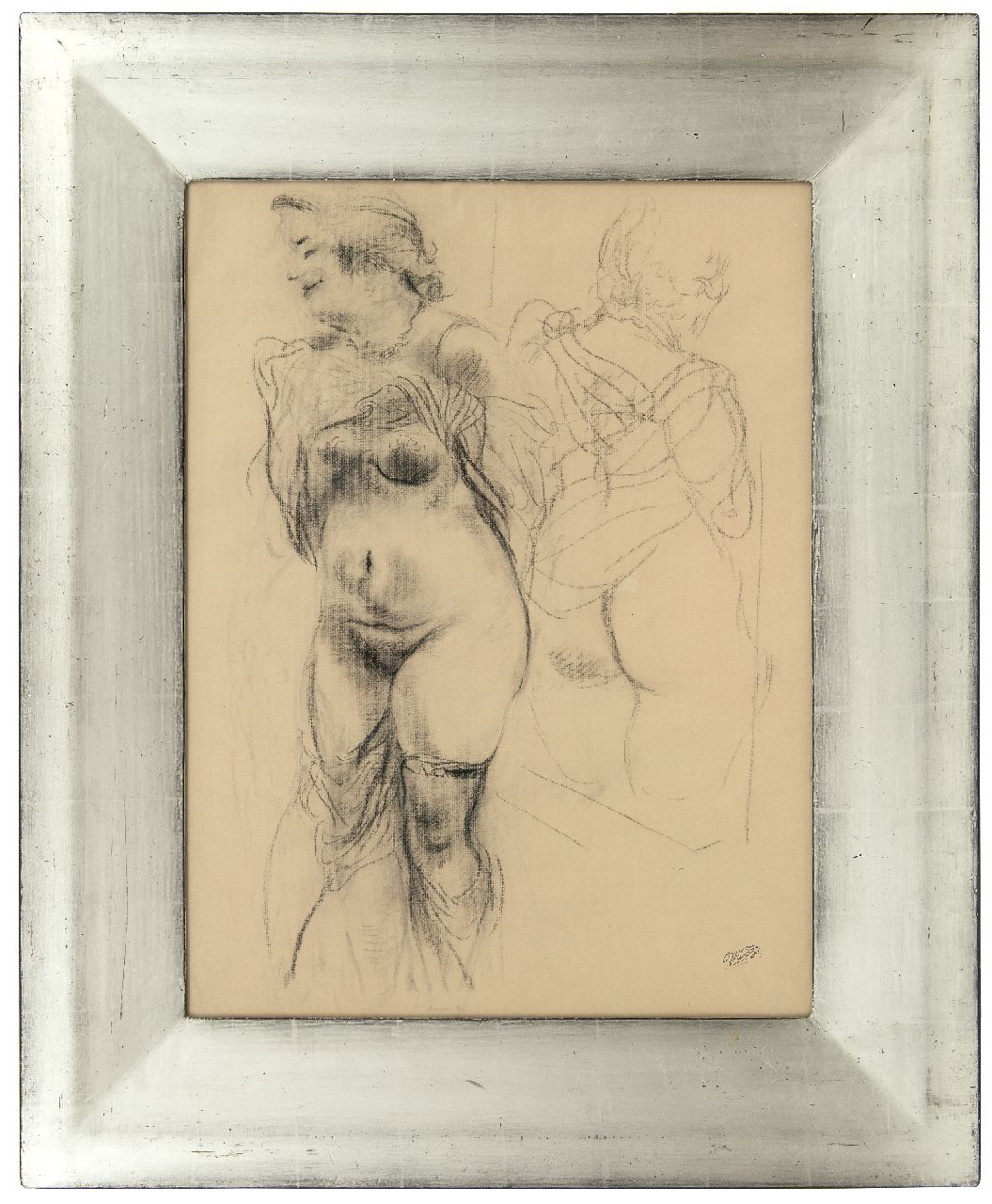 Grosz G. | George 'Georg' Grosz, Naakt met spiegelbeeld, houtskool op papier 62,0 x 47,0 cm, gesigneerd rechtsonder met naamstempel en te dateren 1939 Grosz G. | George 'Georg' Grosz, Naakt met spiegelbeeld, houtskool op papier 62,0 x 47,0 cm, gesigneerd rechtsonder met naamstempel en te dateren 1939