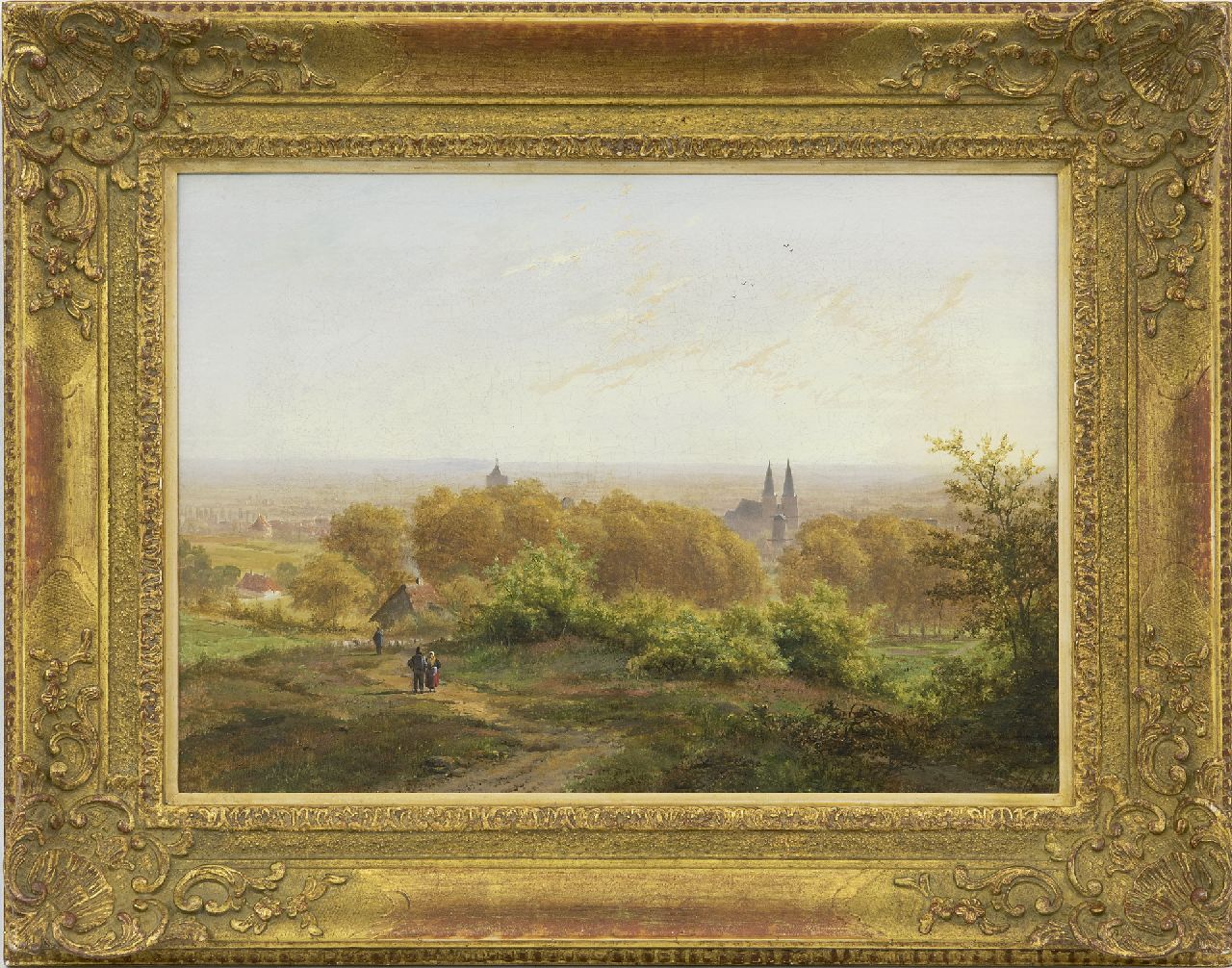 Klombeck J.B. | Johann Bernard Klombeck, Panoramisch landschap bij Kleef, olieverf op doek op paneel 32,2 x 44,7 cm, gesigneerd rechtsonder met initialen en gedateerd 1844 Klombeck J.B. | Johann Bernard Klombeck, Panoramisch landschap bij Kleef, olieverf op doek op paneel 32,2 x 44,7 cm, gesigneerd rechtsonder met initialen en gedateerd 1844