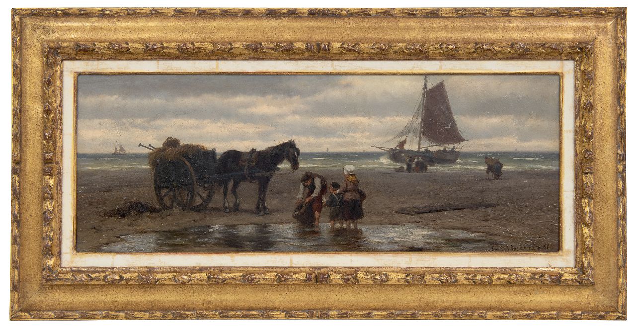 Koekkoek J.H.B. | Johannes Hermanus Barend 'Jan H.B.' Koekkoek | Schilderijen te koop aangeboden | Schelpenvisser en familie op het strand, olieverf op doek 24,2 x 62,7 cm, gesigneerd rechtsonder Koekkoek J.H.B. | Johannes Hermanus Barend 'Jan H.B.' Koekkoek | Schilderijen te koop aangeboden | Schelpenvisser en familie op het strand, olieverf op doek 24,2 x 62,7 cm, gesigneerd rechtsonder