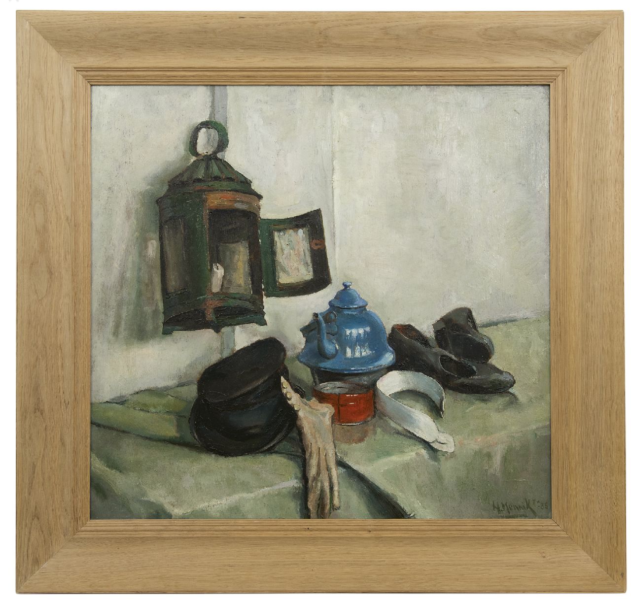 Munnik A.H. | Andries Hendrik 'Henk' Munnik | Schilderijen te koop aangeboden | Stilleven met emaille ketel en lantaarn, olieverf op paneel 70,0 x 73,3 cm, gesigneerd rechtsonder en gedateerd '35 Munnik A.H. | Andries Hendrik 'Henk' Munnik | Schilderijen te koop aangeboden | Stilleven met emaille ketel en lantaarn, olieverf op paneel 70,0 x 73,3 cm, gesigneerd rechtsonder en gedateerd '35