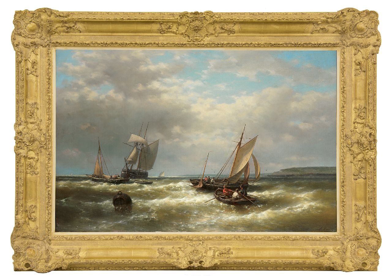 Hulk A. | Abraham Hulk, Schepen voor de kust bij stormachtig weer, olieverf op doek 61,7 x 93,0 cm, gesigneerd rechtsonder Hulk A. | Abraham Hulk, Schepen voor de kust bij stormachtig weer, olieverf op doek 61,7 x 93,0 cm, gesigneerd rechtsonder