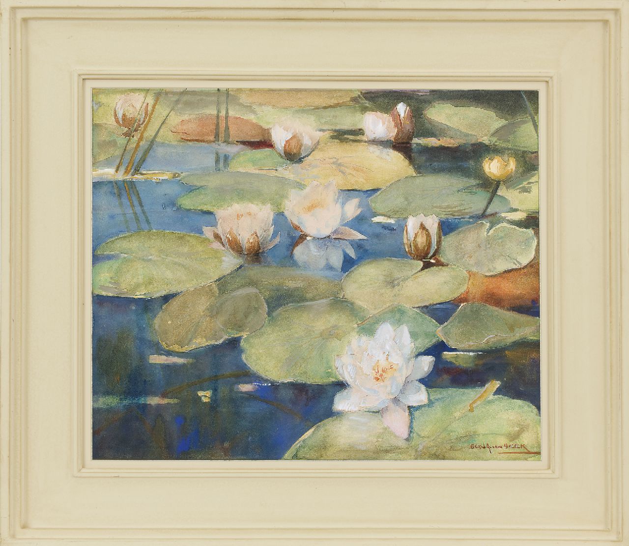 Beek B.A. van | Bernardus Antonie van Beek, Waterlelies, aquarel op papier 46,3 x 55,8 cm, gesigneerd rechtsonder