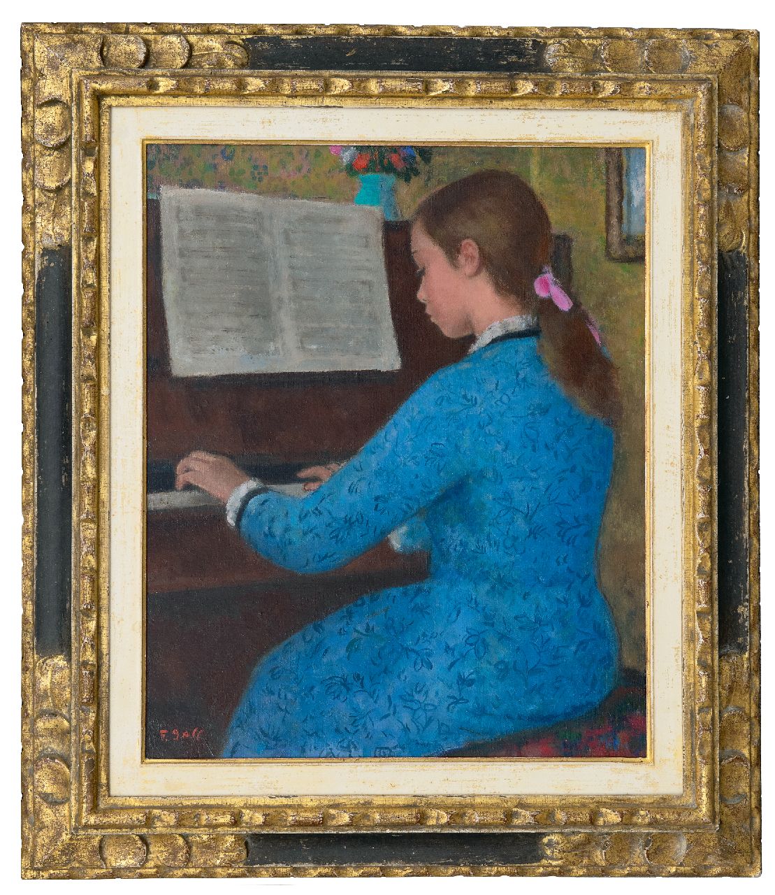 Gall F.  | Ferenç 'François' Gall | Schilderijen te koop aangeboden | Elizabeth-Anne Gall achter de piano, olieverf op doek 46,1 x 38,2 cm, gesigneerd linksonder
