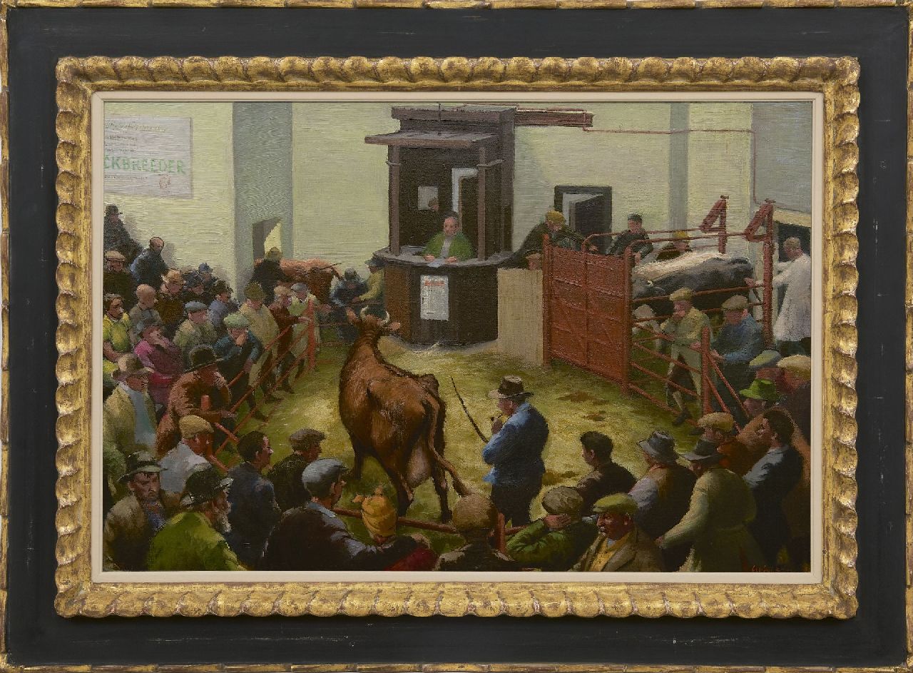 Acheson A.S. | Alice Stanley Acheson | Schilderijen te koop aangeboden | De veeveiling, olieverf op doek 50,8 x 76,2 cm, gesigneerd rechtsonder en gedateerd '49 Acheson A.S. | Alice Stanley Acheson | Schilderijen te koop aangeboden | De veeveiling, olieverf op doek 50,8 x 76,2 cm, gesigneerd rechtsonder en gedateerd '49