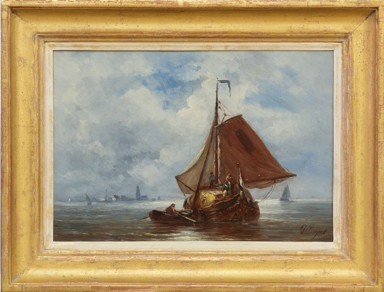 Prooijen A.J. van | Albert Jurardus van Prooijen, Zeilend hooischip, olieverf op paneel 23,7 x 34,3 cm, gesigneerd rechtsonder Prooijen A.J. van | Albert Jurardus van Prooijen, Zeilend hooischip, olieverf op paneel 23,7 x 34,3 cm, gesigneerd rechtsonder