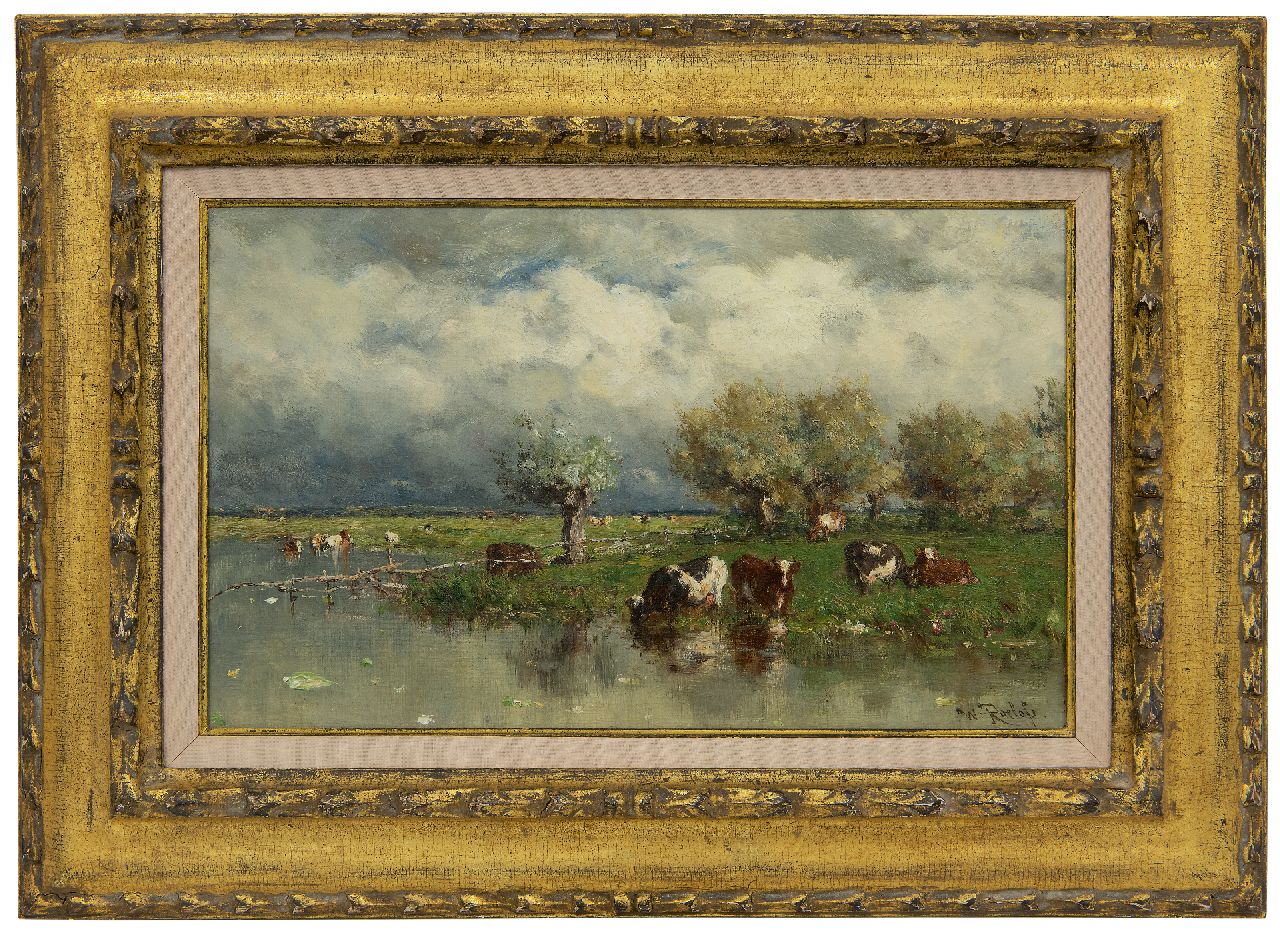 Roelofs W. | Willem Roelofs, Polderlandschap met wadende koeien, olieverf op doek 24,2 x 38,9 cm, gesigneerd rechtsonder en te dateren ca. 1880 Roelofs W. | Willem Roelofs, Polderlandschap met wadende koeien, olieverf op doek 24,2 x 38,9 cm, gesigneerd rechtsonder en te dateren ca. 1880