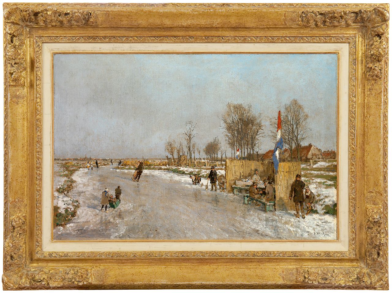 Mastenbroek J.H. van | Johan Hendrik van Mastenbroek, IJsvreugde op Holland's vaarten, met koek en zopie, olieverf op doek 47,2 x 71,2 cm, gesigneerd rechtsonder en gedateerd 1933