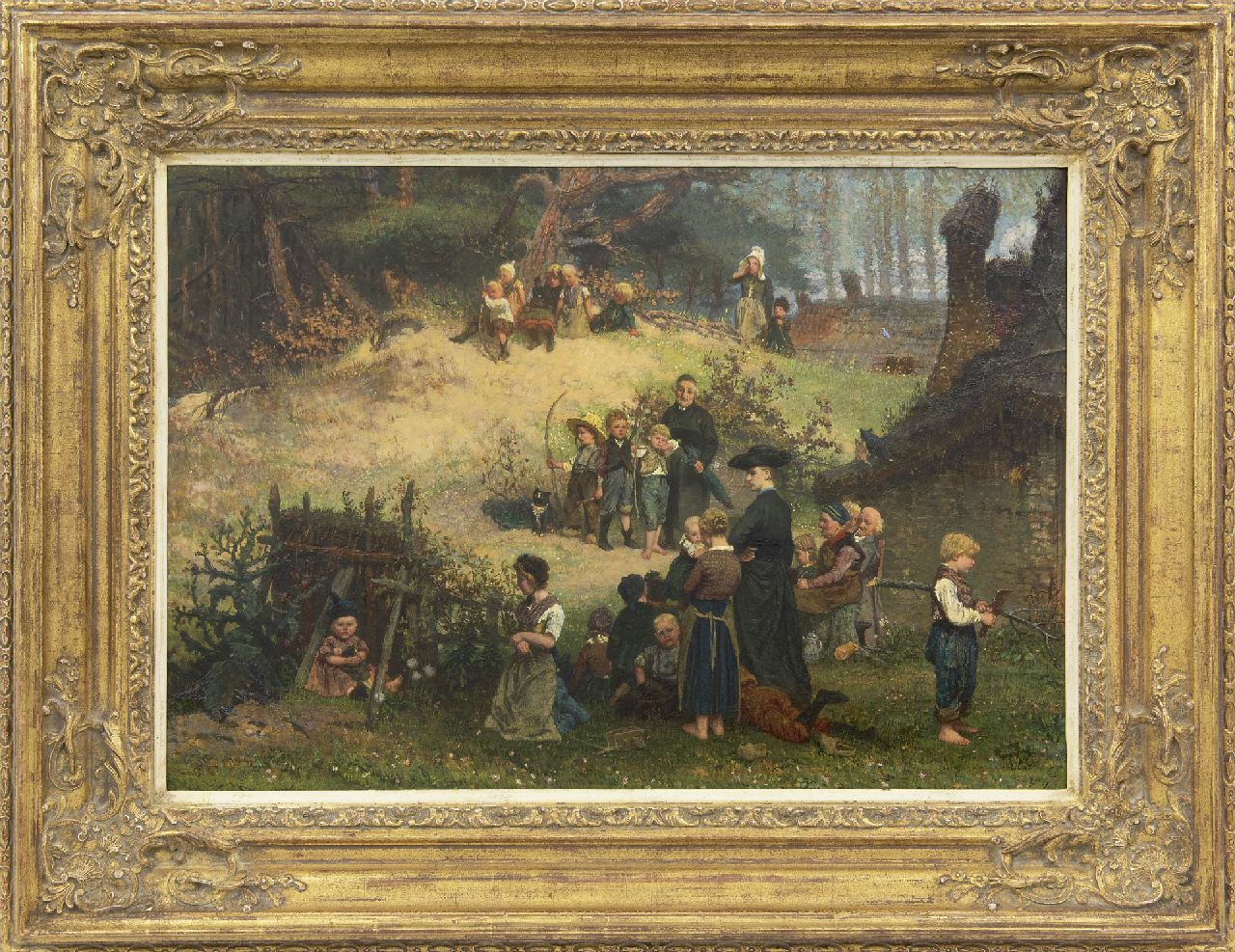 Allebé A. | Augustus Allebé, Het kleine Sint-Jorisgilde te Dongen, olieverf op paneel 43,7 x 62,7 cm, gesigneerd rechtsonder en rechts van het midden met monogram en tweemaal gedateerd '66 Allebé A. | Augustus Allebé, Het kleine Sint-Jorisgilde te Dongen, olieverf op paneel 43,7 x 62,7 cm, gesigneerd rechtsonder en rechts van het midden met monogram en tweemaal gedateerd '66