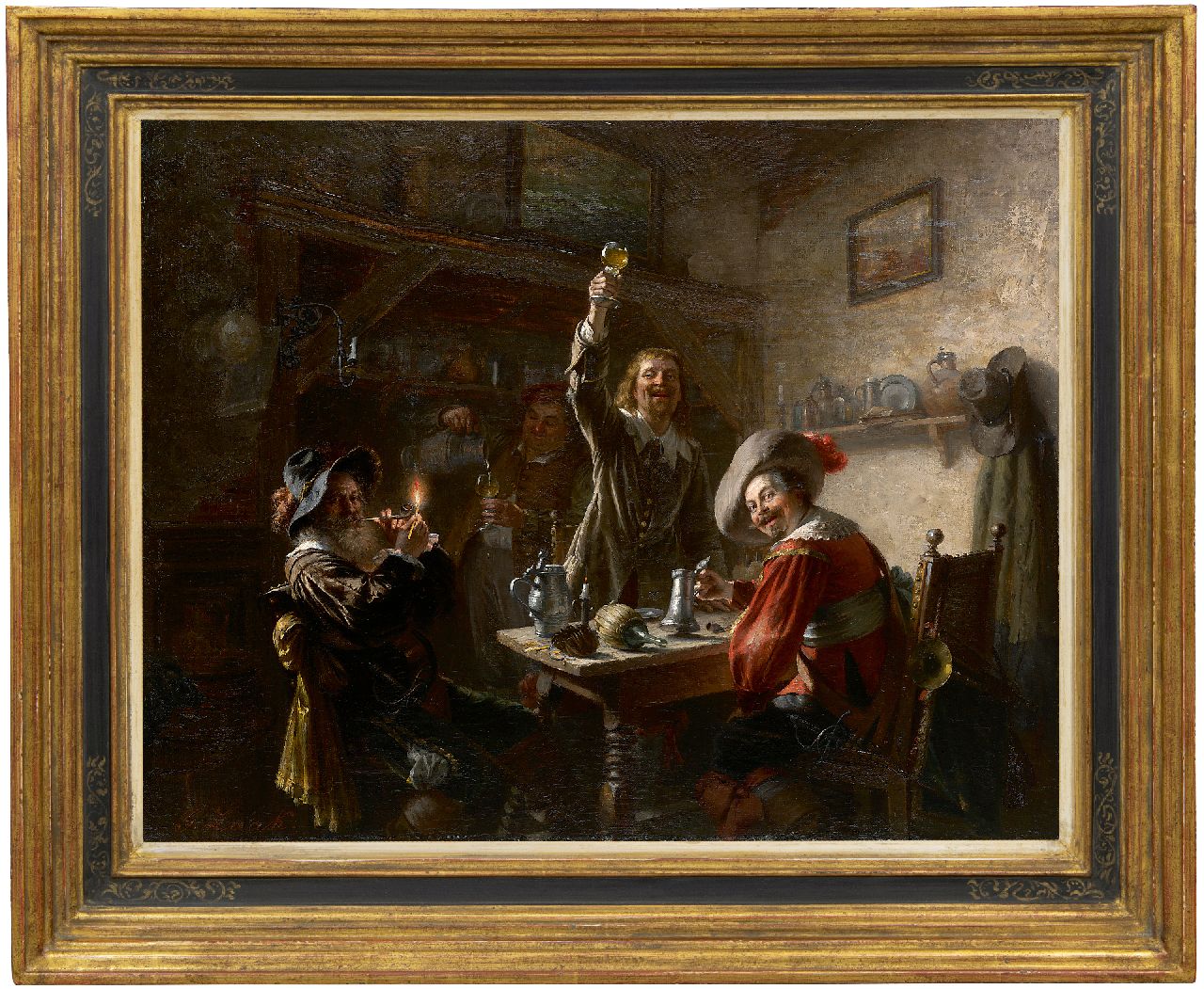Zaak G. | Gustav Zaak, De vrolijke drinkers, olieverf op doek 55,5 x 68,0 cm, gesigneerd linksonder Zaak G. | Gustav Zaak, De vrolijke drinkers, olieverf op doek 55,5 x 68,0 cm, gesigneerd linksonder