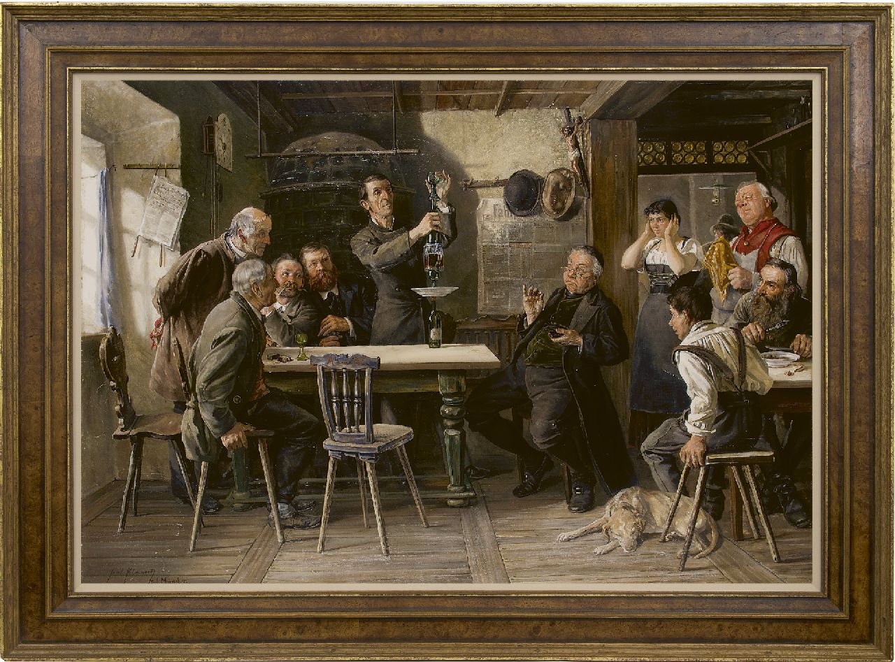 Kleinert J.E.  | Joseph Edgar Kleinert, Een kunststuk van wijn en wijnglazen, olieverf op doek 70,1 x 100,1 cm, gesigneerd linksonder en gedateerd 1886 'München'