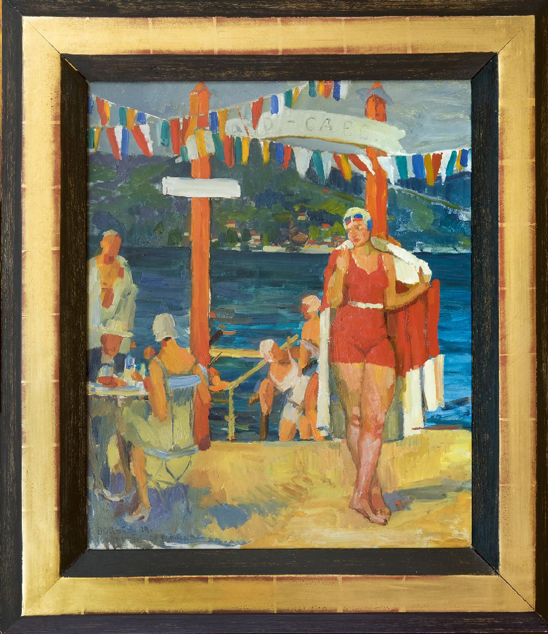 Dorsch F.F.E.  | 'Ferdinand' Franz Engelbert Dorsch, Strandcafé aan de Tegernsee, Zuid-Duitsland, olieverf op doek 56,2 x 46,4 cm, gesigneerd linksonder en gedateerd '29 'Dresden'