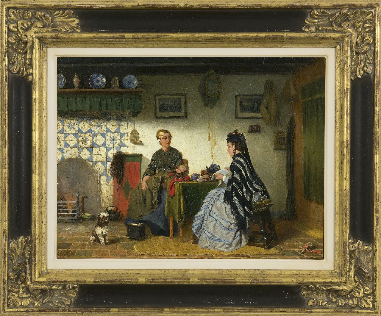 Kool S.C. | Sipke 'Cornelis' Kool, Fries interieur met twee vrouwen, olieverf op paneel 26,6 x 34,9 cm, gesigneerd linksonder en verso gedateerd 1875 Kool S.C. | Sipke 'Cornelis' Kool, Fries interieur met twee vrouwen, olieverf op paneel 26,6 x 34,9 cm, gesigneerd linksonder en verso gedateerd 1875