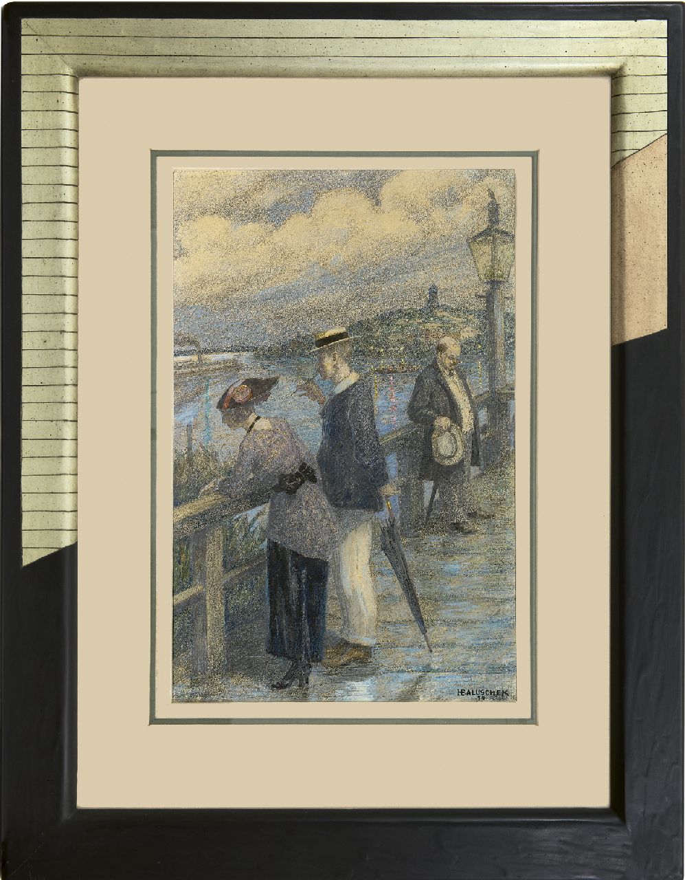 Baluschek H. | Hans Baluschek, Paartje op een brug, krijt en gouache op papier 48,5 x 33,0 cm, gesigneerd rechtsonder en gedateerd '14 Baluschek H. | Hans Baluschek, Paartje op een brug, krijt en gouache op papier 48,5 x 33,0 cm, gesigneerd rechtsonder en gedateerd '14