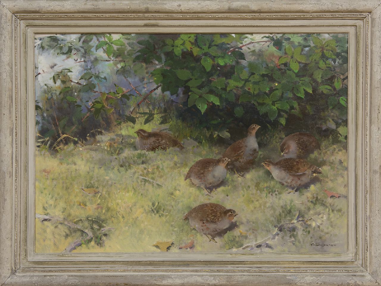 Hem P. van der | Pieter 'Piet' van der Hem, Patrijzen in het bos, olieverf op doek 75,6 x 109,5 cm, gesigneerd rechtsonder Hem P. van der | Pieter 'Piet' van der Hem, Patrijzen in het bos, olieverf op doek 75,6 x 109,5 cm, gesigneerd rechtsonder