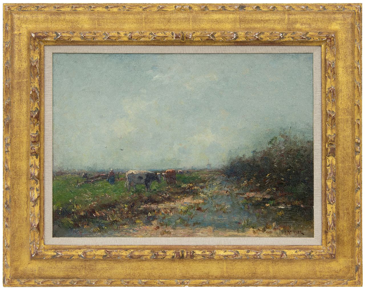 Knikker A.  | Aris Knikker, Melktijd, olieverf op doek 30,8 x 43,5 cm, gesigneerd rechtsonder