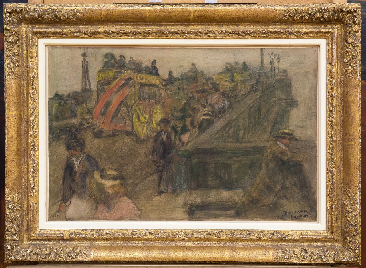 Cossaar J.C.W. | Jacobus Cornelis Wyand 'Ko' Cossaar | Aquarellen en tekeningen te koop aangeboden | Paardentram op Westminster Bridge, Londen, houtskool en aquarel op papier 30,3 x 46,8 cm, gesigneerd rechtsonder en gedateerd 1902 Cossaar J.C.W. | Jacobus Cornelis Wyand 'Ko' Cossaar | Aquarellen en tekeningen te koop aangeboden | Paardentram op Westminster Bridge, Londen, houtskool en aquarel op papier 30,3 x 46,8 cm, gesigneerd rechtsonder en gedateerd 1902