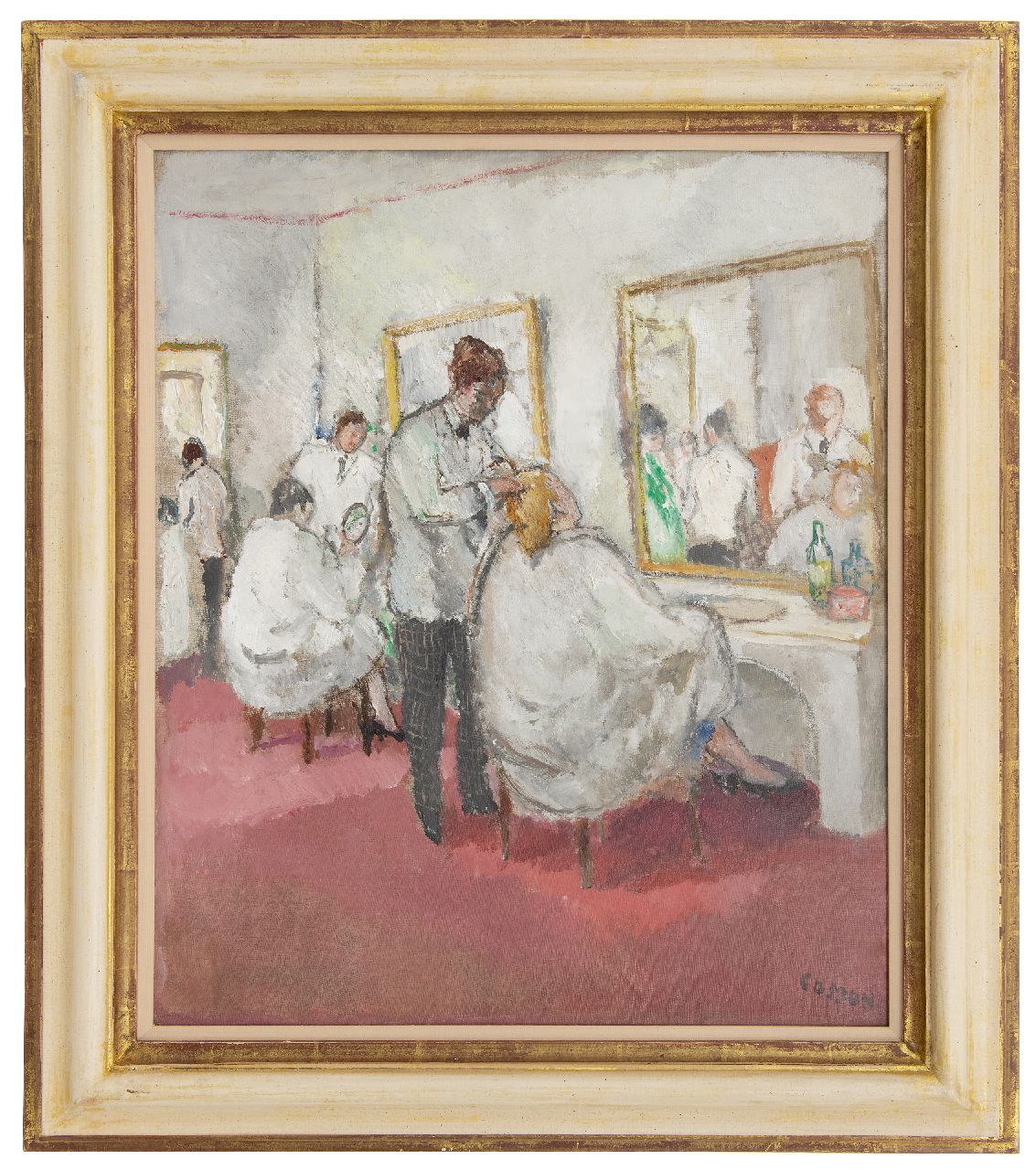 Cosson J.L.M. | Jean Louis 'Marcel' Cosson | Schilderijen te koop aangeboden | Salon de coiffure, olieverf op doek 65,4 x 54,4 cm, gesigneerd rechtsonder en op spieraam gedateerd 1930/31 Cosson J.L.M. | Jean Louis 'Marcel' Cosson | Schilderijen te koop aangeboden | Salon de coiffure, olieverf op doek 65,4 x 54,4 cm, gesigneerd rechtsonder en op spieraam gedateerd 1930/31