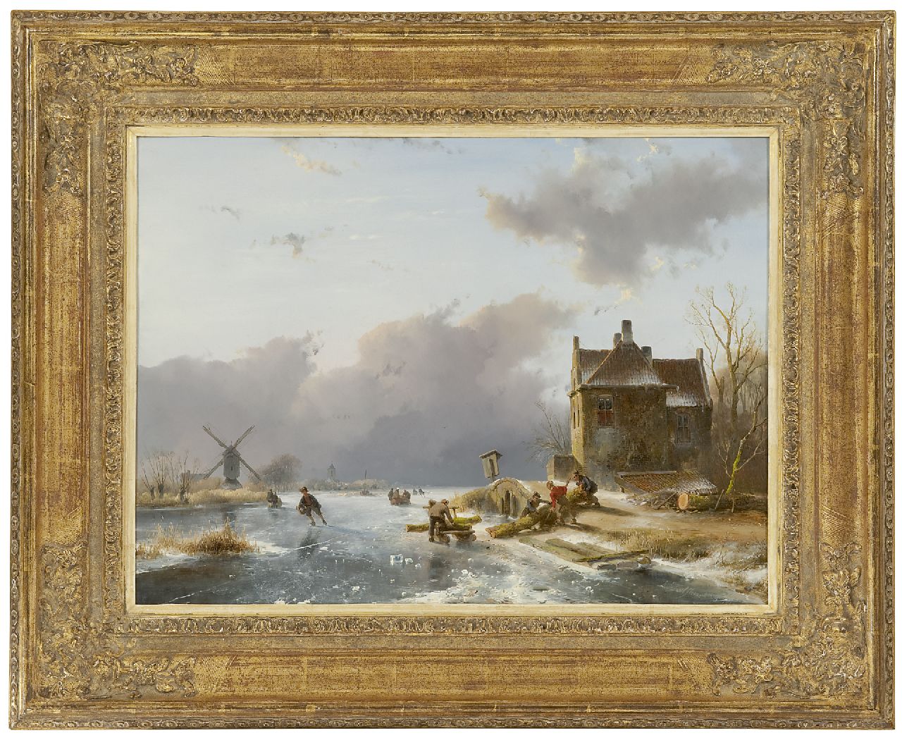 Schelfhout A.  | Andreas Schelfhout, Winterlandschap met schaatsers, olieverf op paneel 41,0 x 54,0 cm, gesigneerd rechtsonder en gedateerd 1841