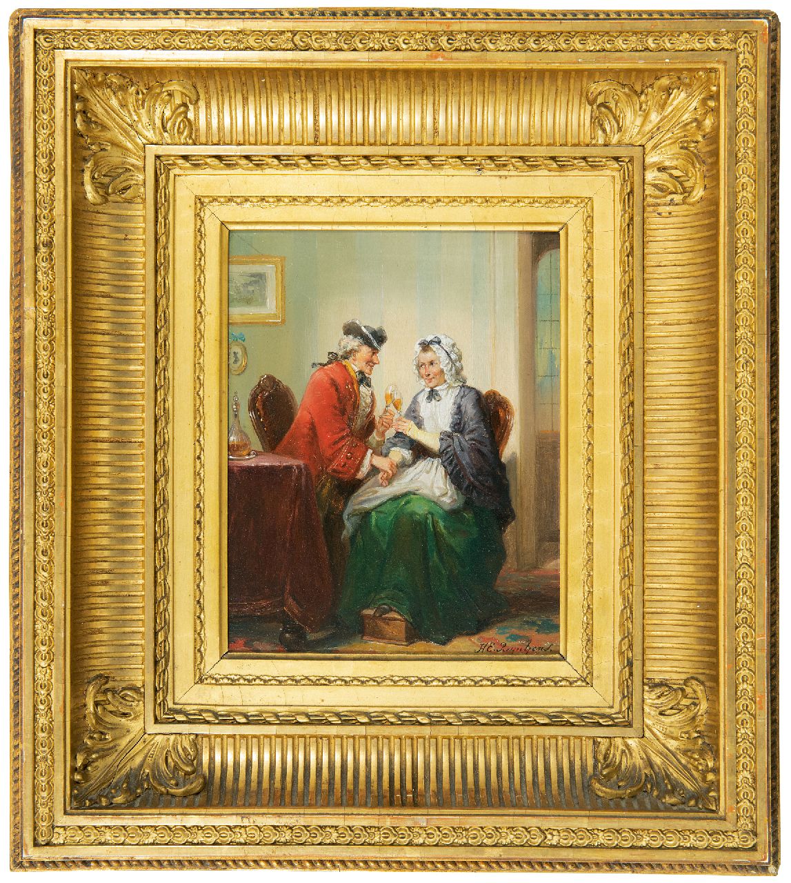 Reijntjens H.E. | Henricus Engelbertus Reijntjens | Schilderijen te koop aangeboden | De bezegeling van het aanzoek, olieverf op paneel 19,3 x 15,1 cm, gesigneerd rechtsonder Reijntjens H.E. | Henricus Engelbertus Reijntjens | Schilderijen te koop aangeboden | De bezegeling van het aanzoek, olieverf op paneel 19,3 x 15,1 cm, gesigneerd rechtsonder