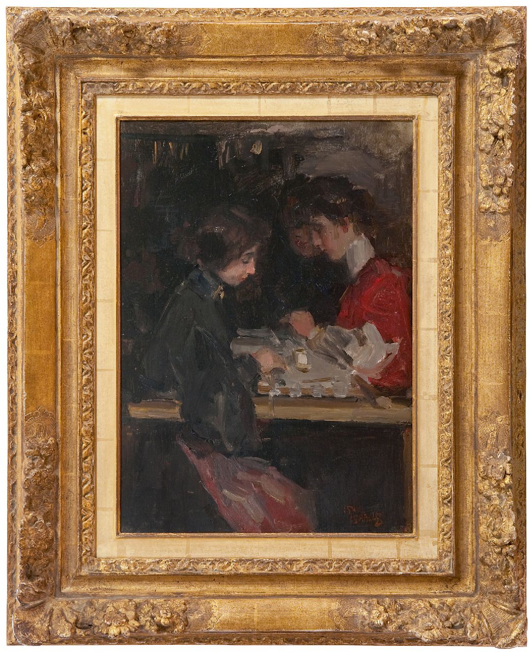 Israels I.L. | 'Isaac' Lazarus Israels | Schilderijen te koop aangeboden | Het naaiatelier, olieverf op paneel 46,0 x 33,0 cm, gesigneerd rechtsonder Israels I.L. | 'Isaac' Lazarus Israels | Schilderijen te koop aangeboden | Het naaiatelier, olieverf op paneel 46,0 x 33,0 cm, gesigneerd rechtsonder