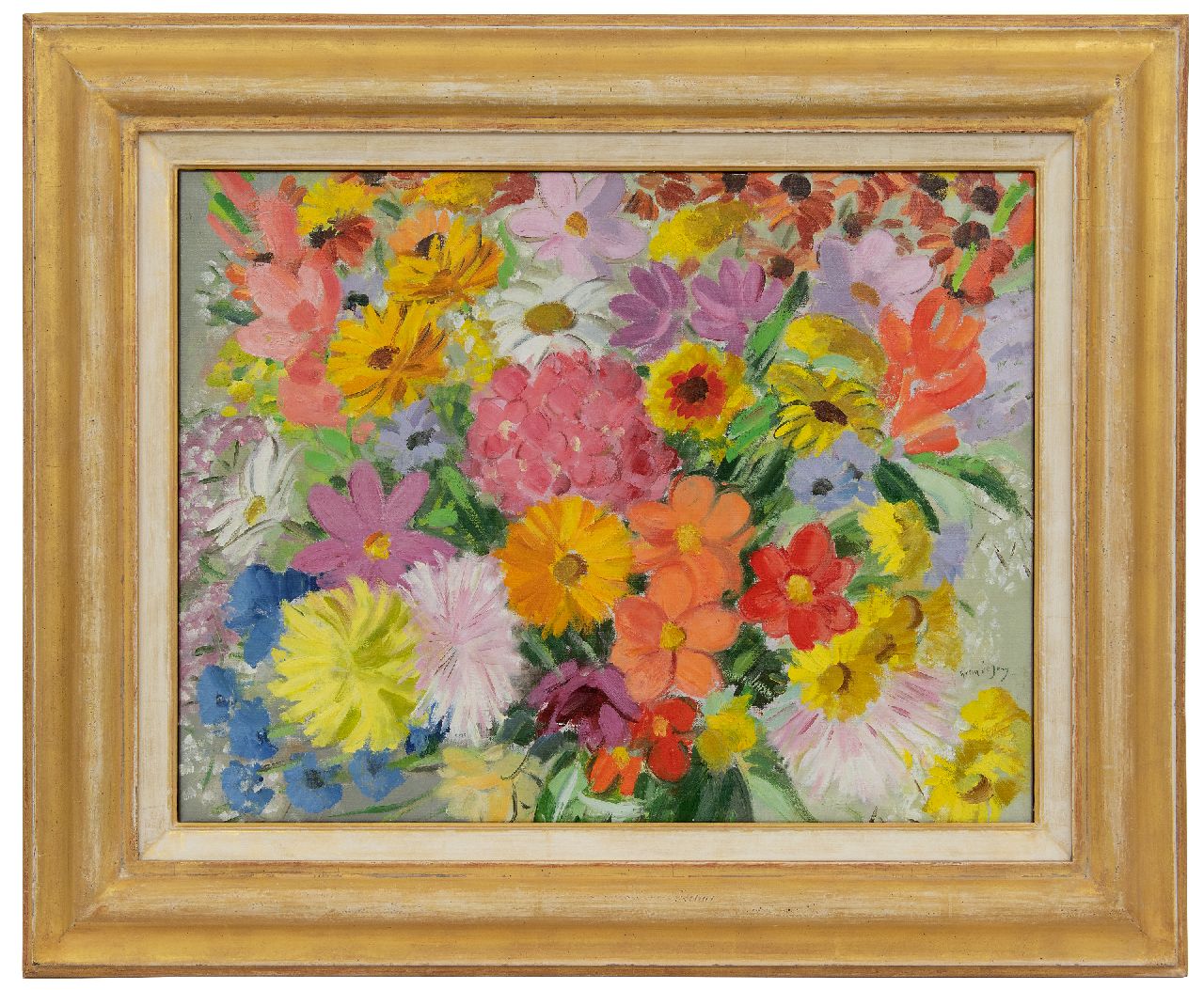 Jong G. de | Gerben 'Germ' de Jong, Zomerbloemen, olieverf op doek 47,3 x 62,4 cm, gesigneerd r.o Jong G. de | Gerben 'Germ' de Jong, Zomerbloemen, olieverf op doek 47,3 x 62,4 cm, gesigneerd r.o