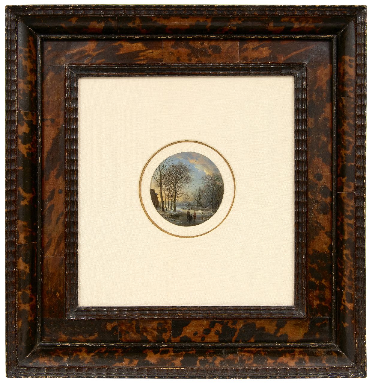Koekkoek B.C. | Barend Cornelis Koekkoek, Winterlandschap met schaatsers bij ondergaande zon, olieverf op koper 7,0 x 7,0 cm, gesigneerd linksonder met initialen en te dateren ca. 1827-1830 Koekkoek B.C. | Barend Cornelis Koekkoek, Winterlandschap met schaatsers bij ondergaande zon, olieverf op koper 7,0 x 7,0 cm, gesigneerd linksonder met initialen en te dateren ca. 1827-1830