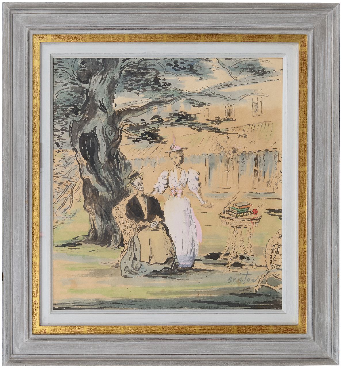Beaton C.W.H. | Cecil Walter Hardy Beaton | Aquarellen en tekeningen te koop aangeboden | Scène uit het toneelstuk The Importance of being Earnest: Miss Prism en Cecily, Oost-Indische inkt en aquarel op papier 46,5 x 49,5 cm, gesigneerd rechtsonder Beaton C.W.H. | Cecil Walter Hardy Beaton | Aquarellen en tekeningen te koop aangeboden | Scène uit het toneelstuk The Importance of being Earnest: Miss Prism en Cecily, Oost-Indische inkt en aquarel op papier 46,5 x 49,5 cm, gesigneerd rechtsonder
