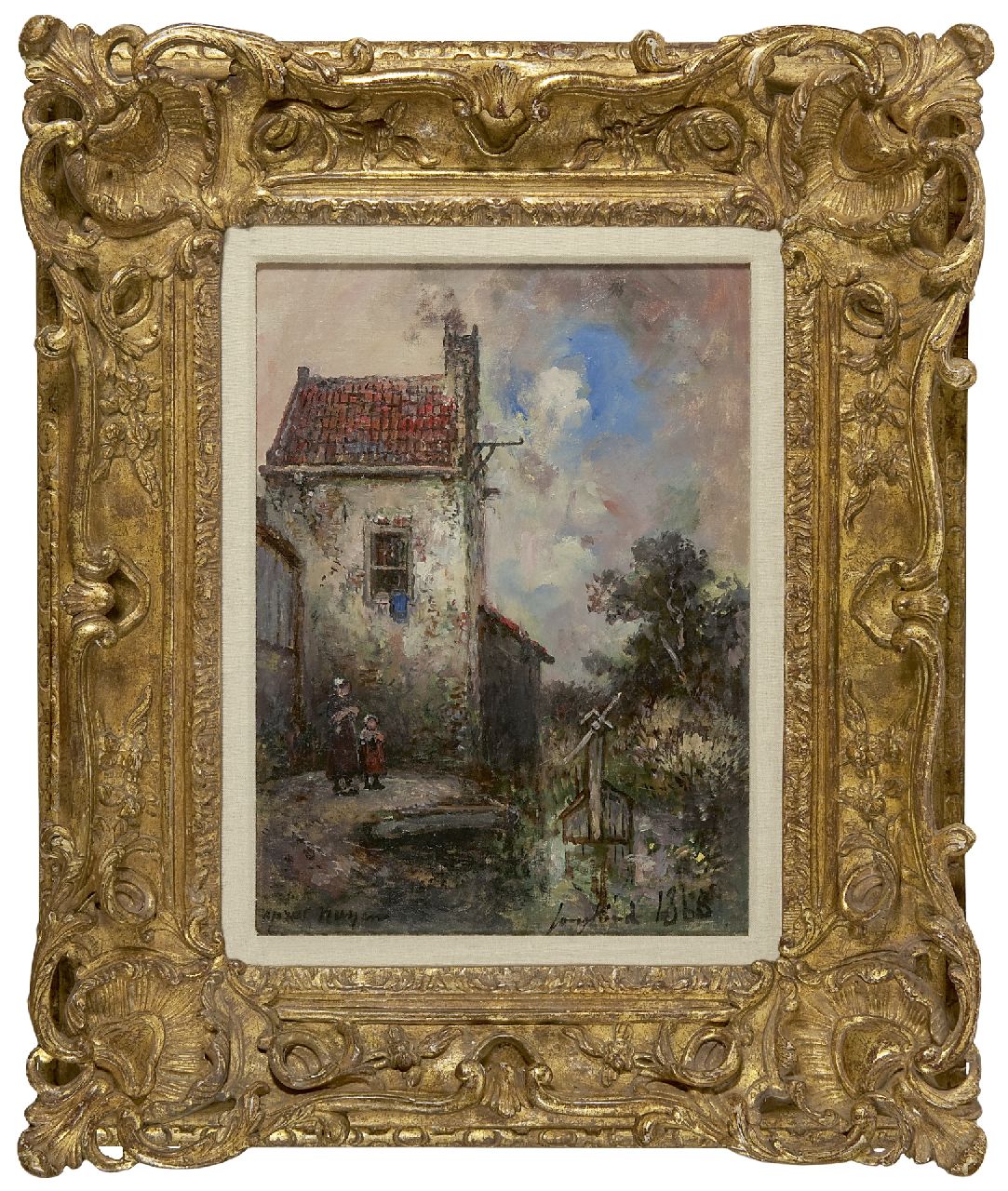 Jongkind J.B. | Johan Barthold Jongkind, Twee kinderen bij een huis, olieverf op doek 33,0 x 24,8 cm, gesigneerd rechtsonder en gedateerd 1868 Jongkind J.B. | Johan Barthold Jongkind, Twee kinderen bij een huis, olieverf op doek 33,0 x 24,8 cm, gesigneerd rechtsonder en gedateerd 1868