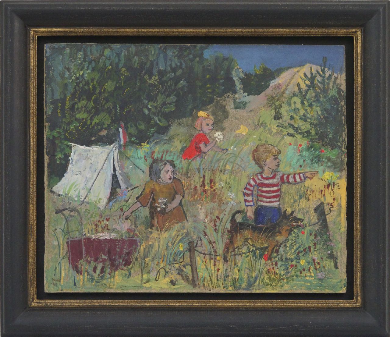 Kamerlingh Onnes H.H.  | 'Harm' Henrick Kamerlingh Onnes, Kamperen in de duinen, olieverf op eterniet 33,0 x 40,1 cm, gesigneerd linksonder met monogram en gedateerd '43