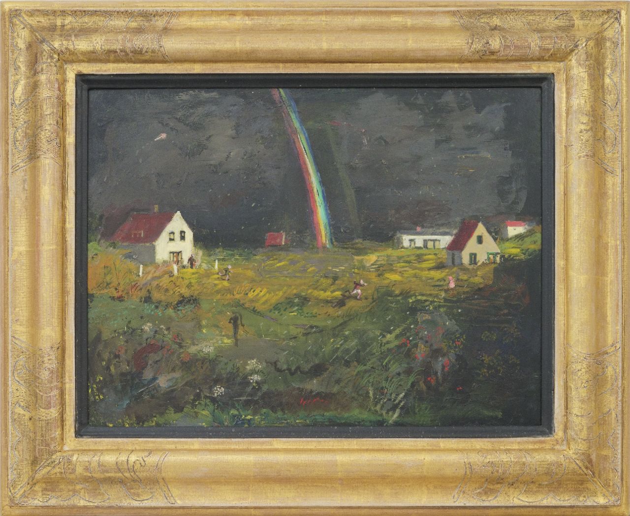 Kamerlingh Onnes H.H. | 'Harm' Henrick Kamerlingh Onnes, Regenboog op Terschelling, olieverf op board 30,5 x 40,2 cm, gesigneerd l.m met monogram en gedateerd '62 Kamerlingh Onnes H.H. | 'Harm' Henrick Kamerlingh Onnes, Regenboog op Terschelling, olieverf op board 30,5 x 40,2 cm, gesigneerd l.m met monogram en gedateerd '62