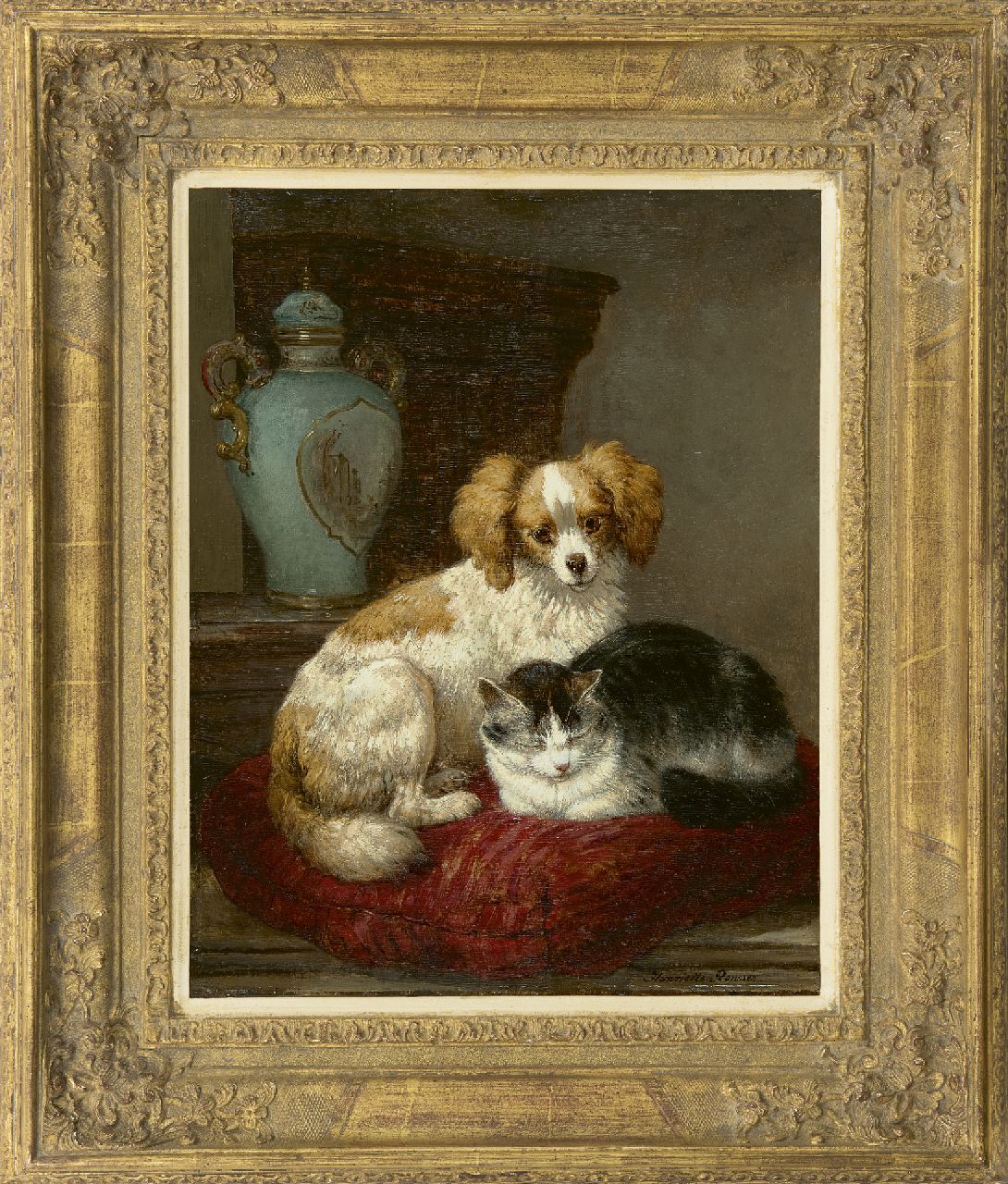 Ronner-Knip H.  | Henriette Ronner-Knip, Goede vrienden, olieverf op paneel 45,9 x 36,7 cm, gesigneerd rechtsonder