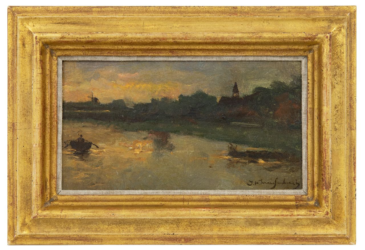 Weissenbruch H.J. | Hendrik Johannes 'J.H.' Weissenbruch, Avondrood bij Noorden, olieverf op paneel 12,4 x 22,4 cm, gesigneerd rechtsonder en te dateren jaren 90 Weissenbruch H.J. | Hendrik Johannes 'J.H.' Weissenbruch, Avondrood bij Noorden, olieverf op paneel 12,4 x 22,4 cm, gesigneerd rechtsonder en te dateren jaren 90