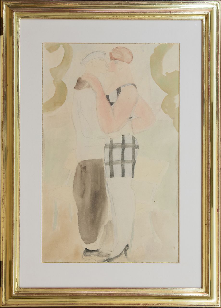 Erfmann F.G. | 'Ferdinand' George Erfmann | Aquarellen en tekeningen te koop aangeboden | De kus, potlood en aquarel op papier 50,0 x 32,7 cm Erfmann F.G. | 'Ferdinand' George Erfmann | Aquarellen en tekeningen te koop aangeboden | De kus, potlood en aquarel op papier 50,0 x 32,7 cm