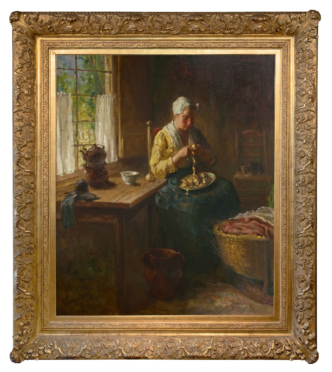 Hoog J.B. de | Johan 'Bernard' de Hoog | Schilderijen te koop aangeboden | Aardappels schillen, olieverf op doek 120,3 x 100,3 cm, gesigneerd linksonder Hoog J.B. de | Johan 'Bernard' de Hoog | Schilderijen te koop aangeboden | Aardappels schillen, olieverf op doek 120,3 x 100,3 cm, gesigneerd linksonder