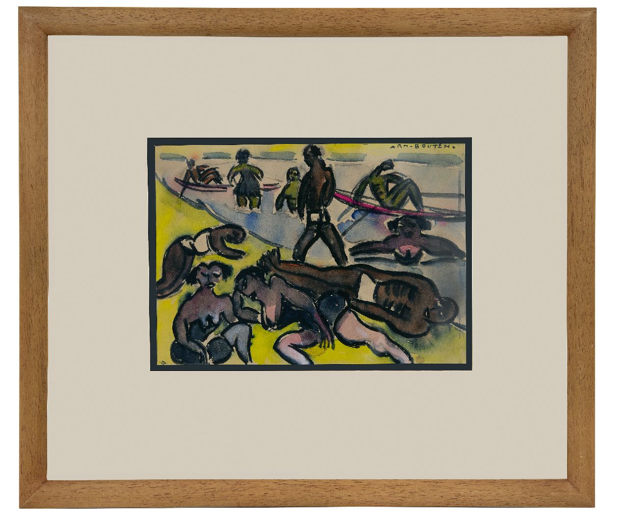 Bouten A.F.X.  | Armand Ferdinand Xavier Bouten | Aquarellen en tekeningen te koop aangeboden | Zwemmers, aquarel op papier 15,5 x 21,7 cm, gesigneerd rechtsboven en te dateren jaren '20