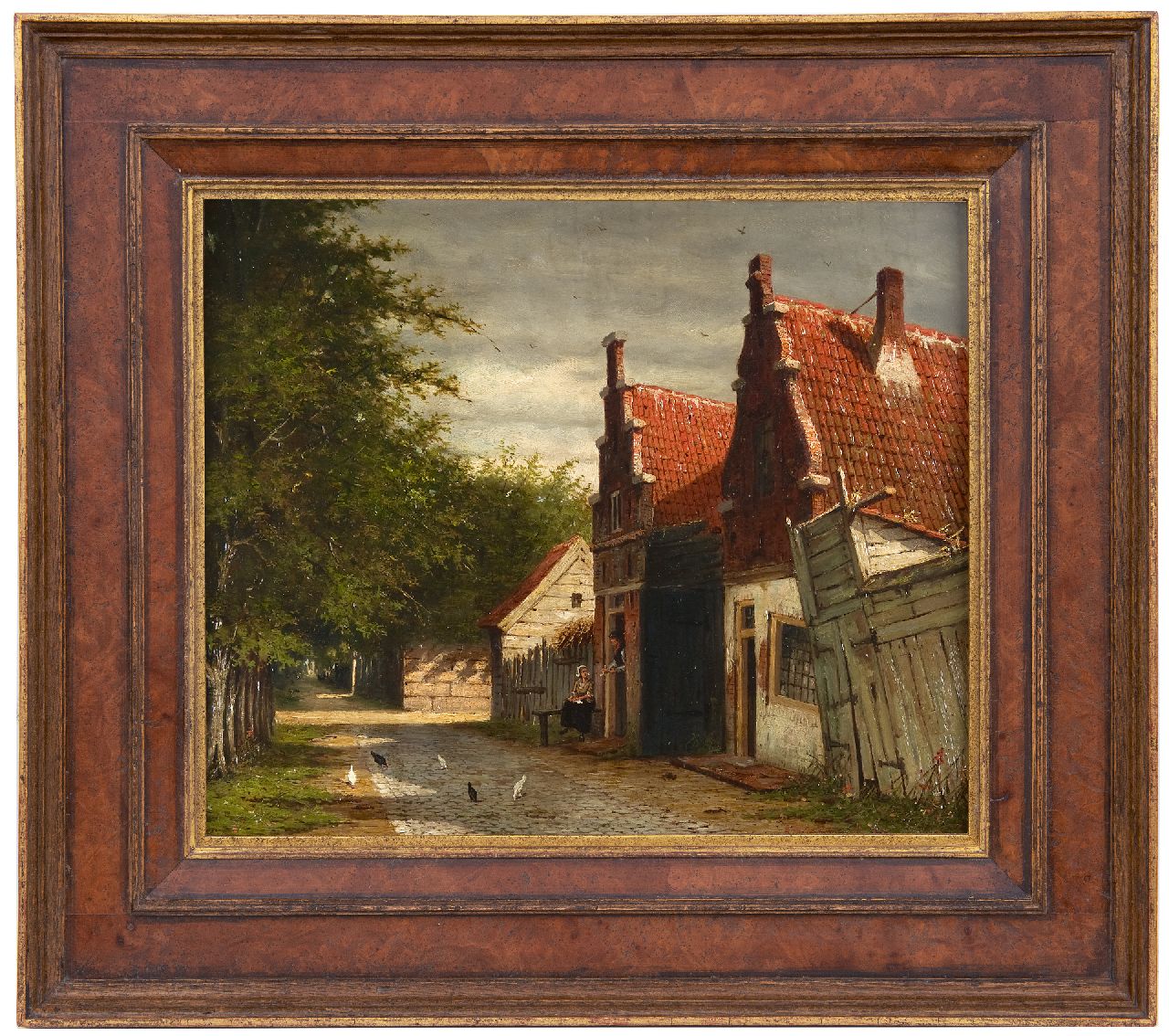 Mittertreiner J.J. | Johannes Jacobus Mittertreiner, Dorpsstraat met figuren in een deuropening, olieverf op schildersboard 35,2 x 43,0 cm, gesigneerd rechtsonder Mittertreiner J.J. | Johannes Jacobus Mittertreiner, Dorpsstraat met figuren in een deuropening, olieverf op schildersboard 35,2 x 43,0 cm, gesigneerd rechtsonder