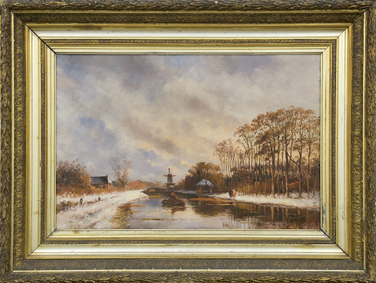 Prooijen A.J. van | Albert Jurardus van Prooijen, Winterse vaart met bootje, olieverf op doek 43,2 x 65,4 cm, gesigneerd met rechtsonder signatuur 'Kruseman van Elten'