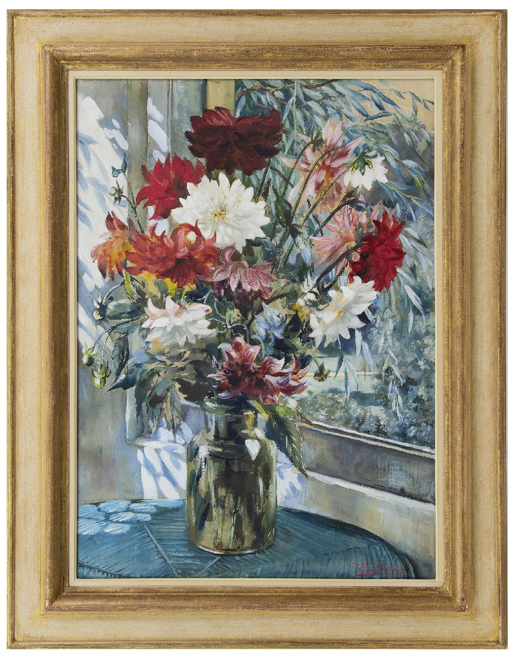 Roelofs jr. W.E.  | Willem Elisa Roelofs jr. | Aquarellen en tekeningen te koop aangeboden | Dahlia's, aquarel op papier 78,4 x 56,8 cm, gesigneerd rechtsonder en zonder lijst
