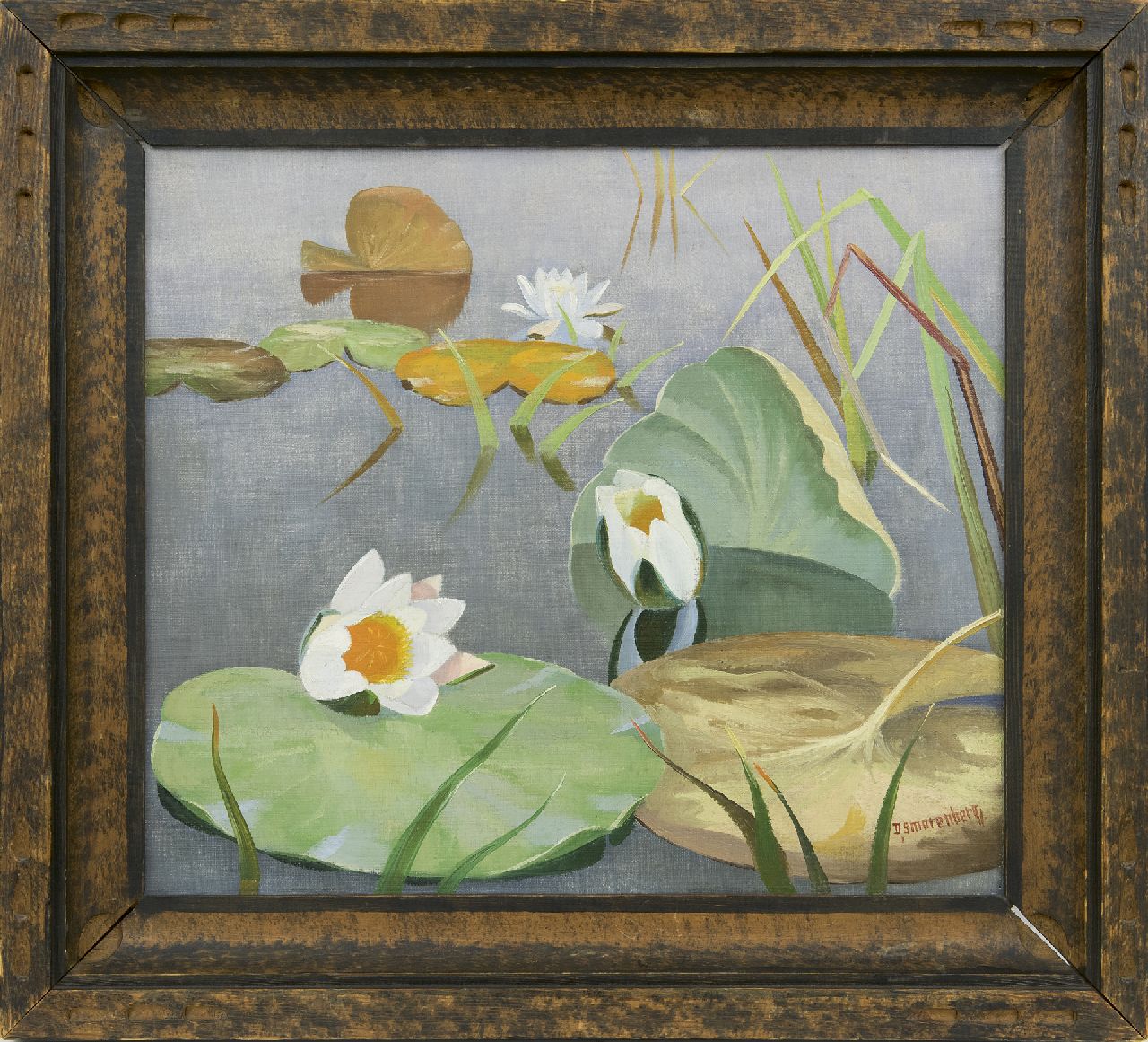 Smorenberg D. | Dirk Smorenberg, Waterlelies, olieverf op doek 34,4 x 39,3 cm, gesigneerd rechtsonder Smorenberg D. | Dirk Smorenberg, Waterlelies, olieverf op doek 34,4 x 39,3 cm, gesigneerd rechtsonder