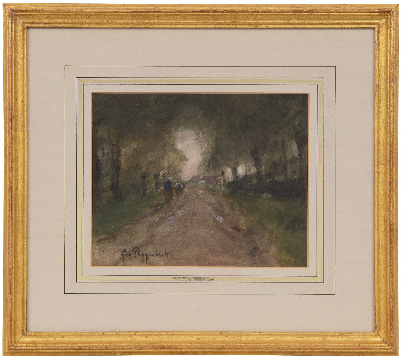 Poggenbeek G.J.H. | George Jan Hendrik 'Geo' Poggenbeek | Aquarellen en tekeningen te koop aangeboden | Boerin met haar koe op een landweg, aquarel op papier 16,5 x 20,3 cm, gesigneerd linksonder Poggenbeek G.J.H. | George Jan Hendrik 'Geo' Poggenbeek | Aquarellen en tekeningen te koop aangeboden | Boerin met haar koe op een landweg, aquarel op papier 16,5 x 20,3 cm, gesigneerd linksonder