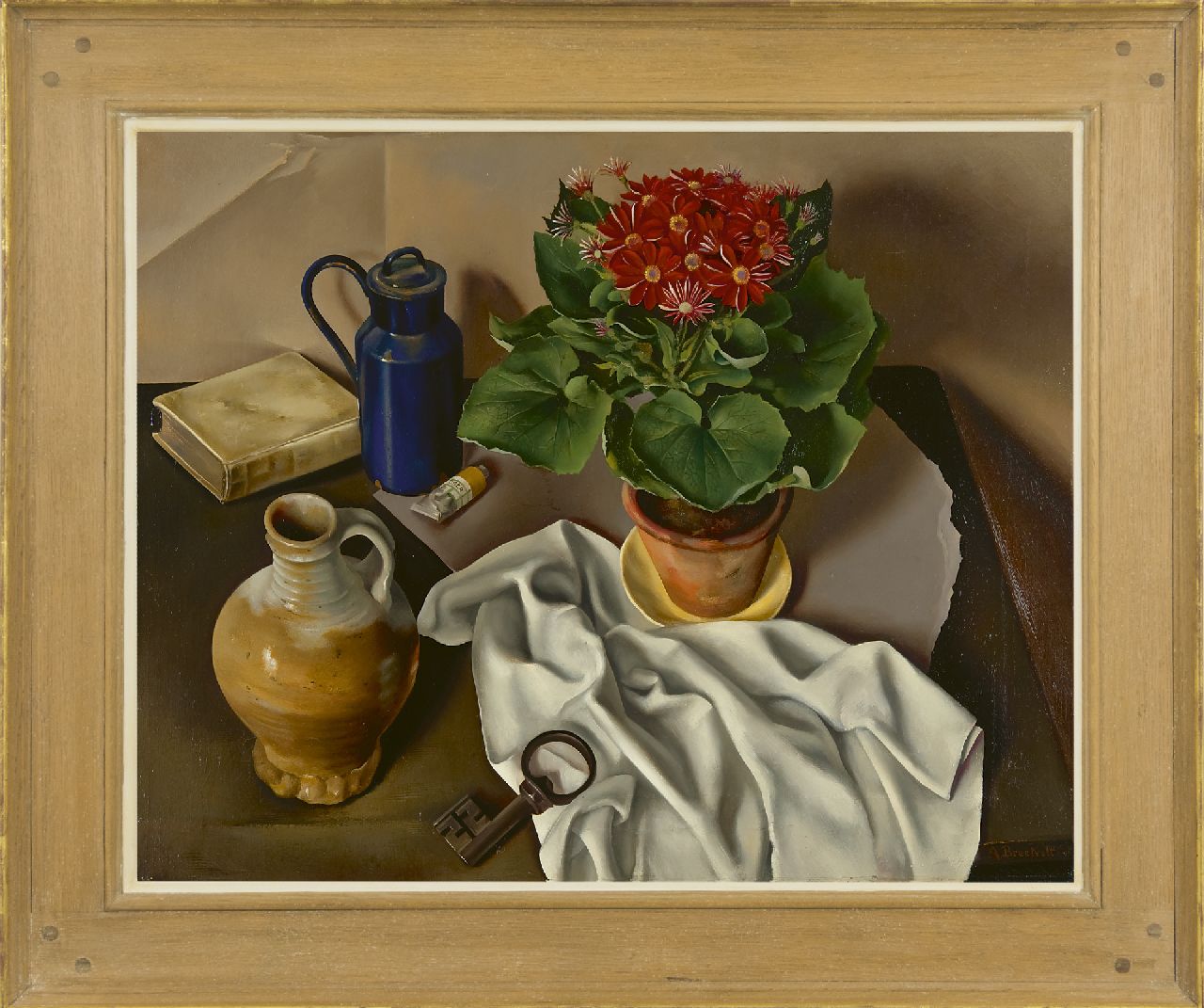 Breetvelt A. | Adolf 'Dolf' Breetvelt, Stilleven met plantje, kruik en sleutel, olieverf op doek 60,4 x 75,1 cm, gesigneerd rechtsonder en gedateerd '22 (vorm sleutel) Breetvelt A. | Adolf 'Dolf' Breetvelt, Stilleven met plantje, kruik en sleutel, olieverf op doek 60,4 x 75,1 cm, gesigneerd rechtsonder en gedateerd '22 (vorm sleutel)
