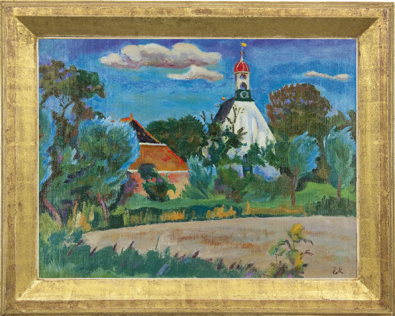 Kleima E.A. | 'Ekke' Abel Kleima, Kerkje te Breede, olieverf op doek 46,3 x 61,1 cm, gesigneerd rechtsonder met initialen en te dateren ca. 1938-1940 Kleima E.A. | 'Ekke' Abel Kleima, Kerkje te Breede, olieverf op doek 46,3 x 61,1 cm, gesigneerd rechtsonder met initialen en te dateren ca. 1938-1940